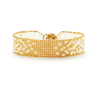 Brazalete Telar Dorado Delgado Difuminado Perla